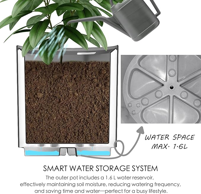 Kozyard Round Planter 16’’H Plant Pots for Indoor Outdoor Porch, Patio, Backyard Planters with Water Reservoir Modern Décor for Tall Plants, Flowers (16inch/Cement Gray)