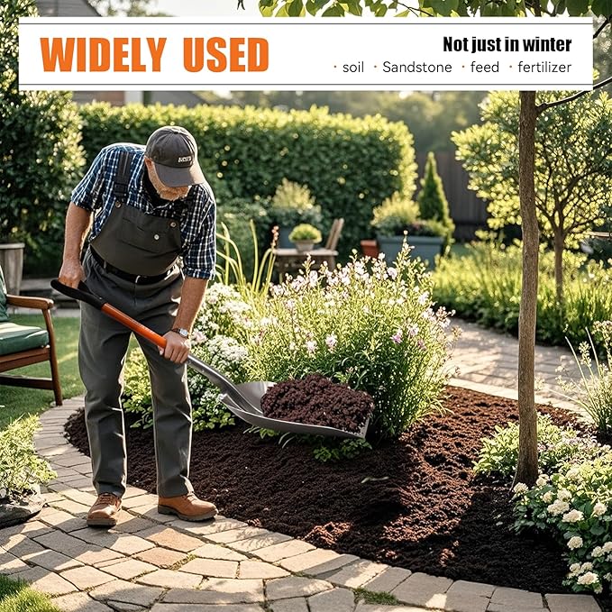 WIKER Aluminum Snow Shovel for Driveway, 45-Inch Large Capacity Blade, 3.5lbs Lightweight with Fiberglass D-Grip Handle, Heavy Duty Metal Snow Removal Tool for Home and Garden