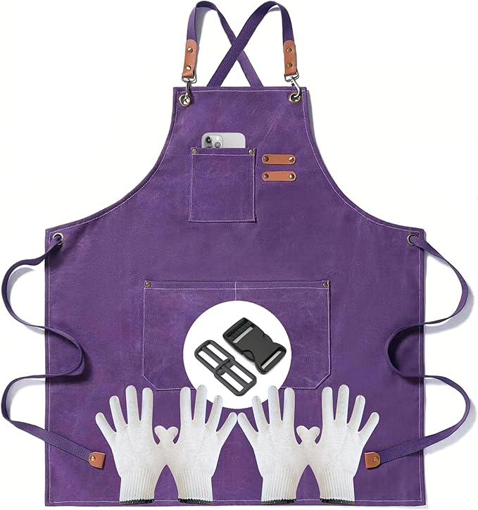 Heavy-Duty Canvas Tool Apron – Adjustable Cross-Back Work Apron with Pockets for Woodworking, Gardening & Crafts