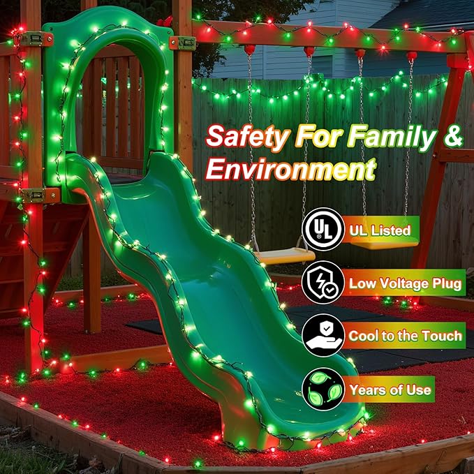 340 LED 90FT Christmas String Lights Outdoor, 12 Pro Modes and Timer Memory & Brightness, Plug in Waterproof Dark Green Wire Twinkle Light for for Xmas Yard Tree Wedding Party Decor (Red & Green)