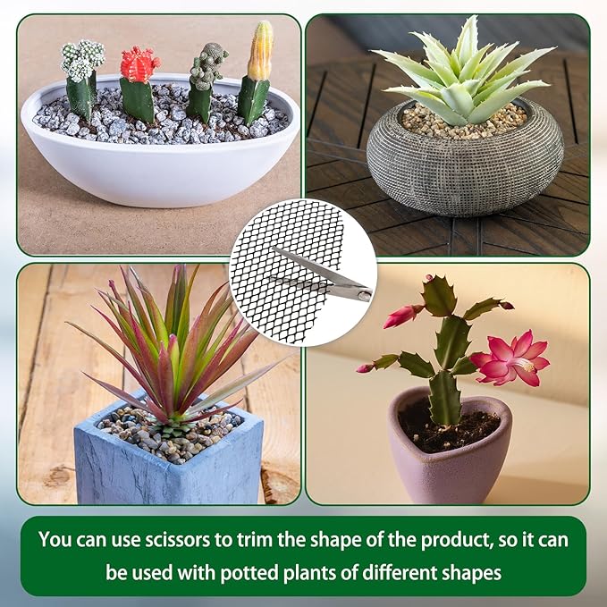 6Pcs Plant Pot Grids,11.8Inch Plant Pot Cover with 30 U-Shaped Nails, Cat Proof Protector for Potted Plants,Dig-Free Soil Cover & Flower Pot Grid Guard