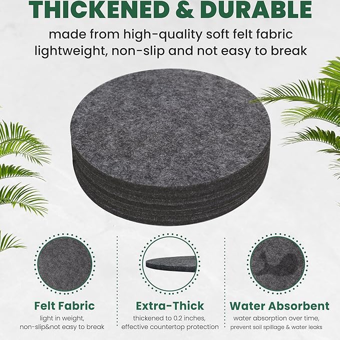 Felt Plant Coasters, Extra Thick 8 Inch Planter Coaster, Absorbent Plant Mats, Trivets for Hot Dishes, Plant Coasters for House Plants, 8 Pcs
