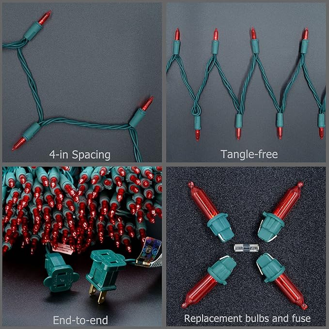 YULETIME 200 Count Red LED Christmas Lights, 66 Feet Green Wire UL Certified Commercial Grade Holiday String Light Set (Red)