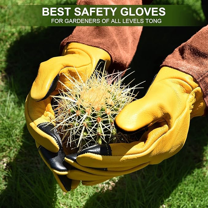 Long Gardening Gloves for Women Thorn Proof,Rose Pruning Cowhide Leather Garden Gloves for Cactus, Rose and Blackberry