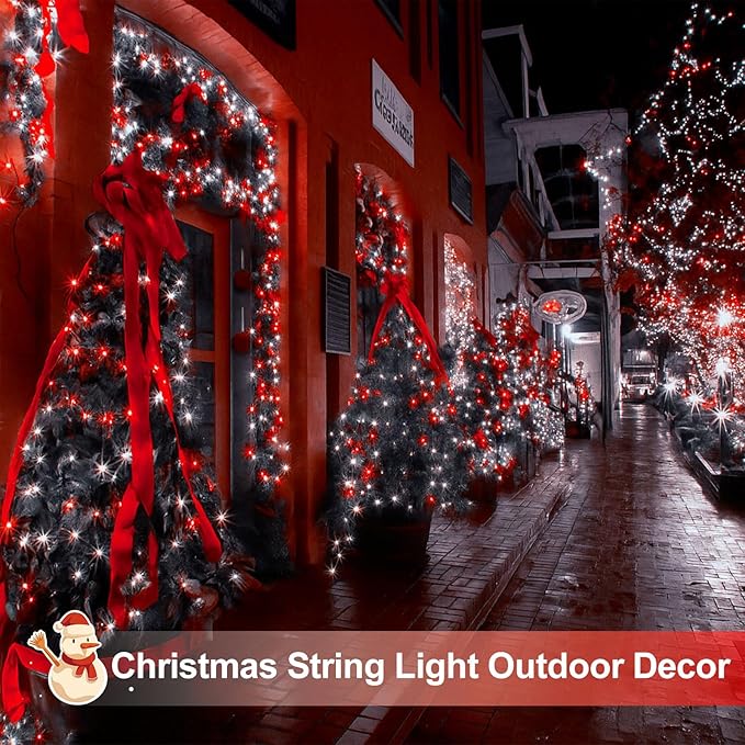 Extra-Long 144FT Solar String Lights for Outside, 2 Pack 400LED Solar Christmas Lights Outdoor, Waterproof Copper Wire with 8 Modes Twinkle Fairy Light for Tree Garden Party Xmas Decor (Red and White)
