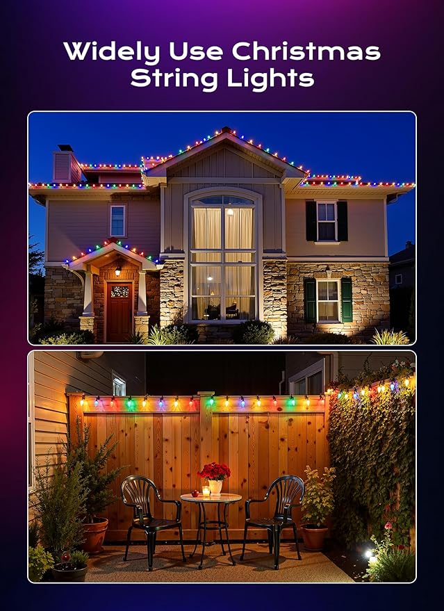 C9 Christmas Lights Outdoor, 100 FT 150 LED Connectable C9 String Lights with 8 Modes and Timer Extendable Xmas Tree Patio Roofline Garden Yard Holiday Party Indoor Outdoor Decoration, Multicolor