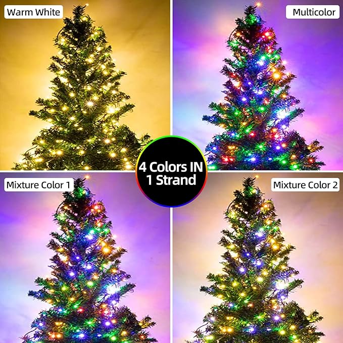 170FT 500 LED Christmas Lights Outdoor Indoor, Waterproof Color Changing Christmas Tree Lights with Timer, Memory (Warm White+Mulitcolor)