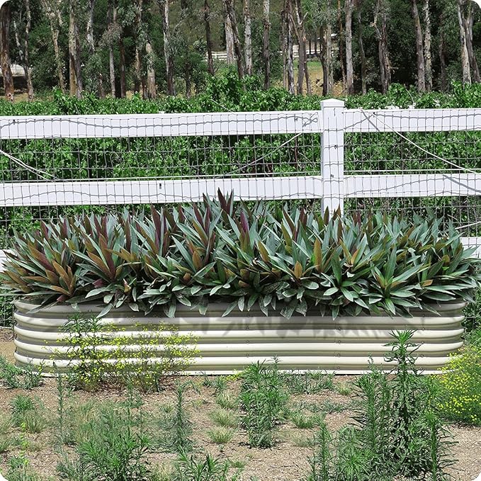 Olle 17" Tall 12-in-1 Sizes Raised Beds for Gardening Galvanized Planter for Vegetables Large Metal Raised Garden Beds Outdoors Size 5X5 Feets 8X2 Feets, Ivory 17" Tall