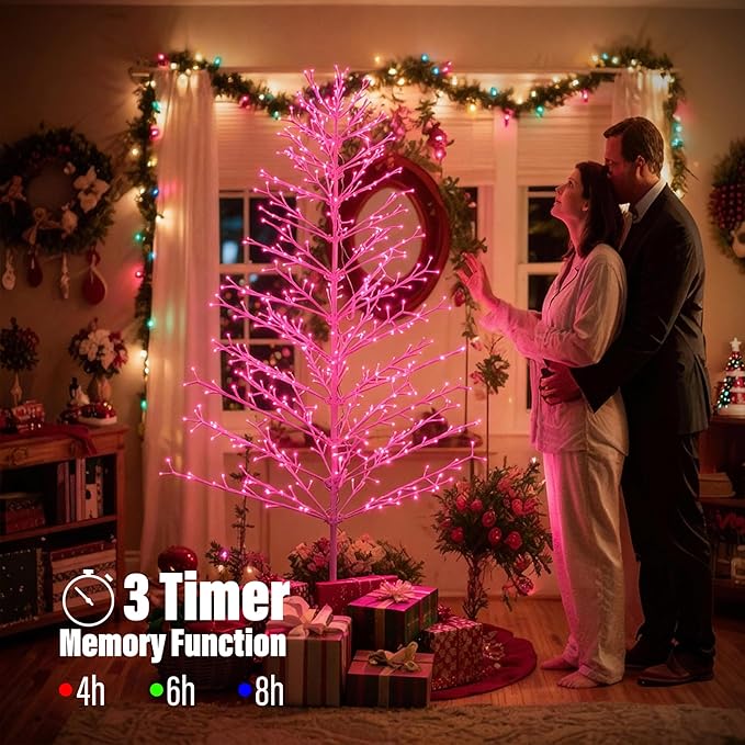 Joomer Christmas Tree Light Outdoor,7.6FT 540 LED Artificial Collapsible Birch Tree Lights with Remote Control Timer RGB Lights for Christmas Decoration