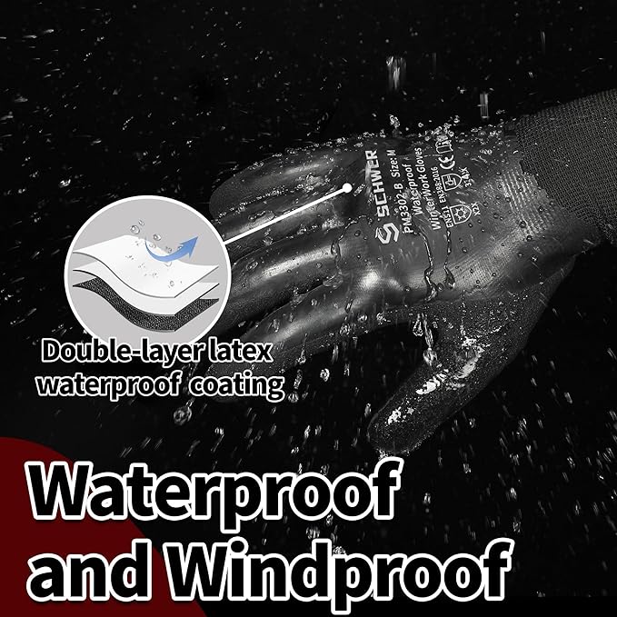 Schwer 2 Pairs Waterproof Winter Work Gloves, ANSI A2 Cut Resistant Freezer Gloves for Outdoor Cold Weather Keep Hands Warm, Thermal Insulated Gloves for Shoveling Snow, Ice Fishing, Super Grip, L