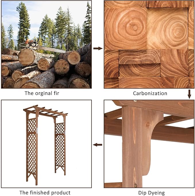 VINGLI Wood Garden Arbor, 85in Wedding Arch Garden Trellis for Plant Climbing, Pergola for Garden Backyard, Lawn (Dark Brown)