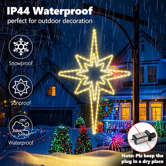 Christmas 45'' Bethlehem Star Lights Decoration - 141LED Outdoor Waterproof Christmas LED North Star Nativity Holy Family Light with Timer for Outdoor Home Party Porch Wall Hanging Light