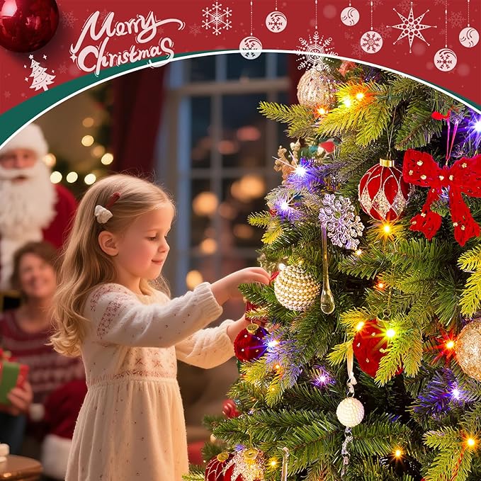 6.5ft Prelit Rotating Artificial Christmas Tree with Remote Timer & Dimmer, 340 Multi-Color LED Lights 1036 PE & PVC Branches for Holiday Decor