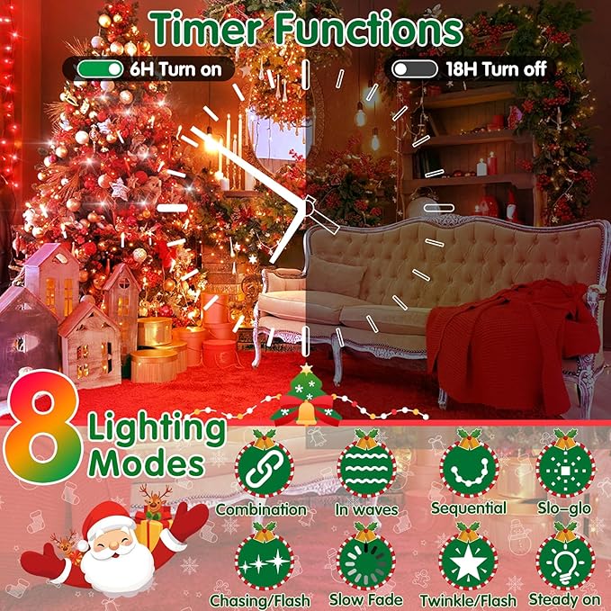 XURISEN 403FT 1000 LED Christmas Lights Outdoor Green Wire String Lights 8 Modes with Timer Memory Waterproof Fairy Light Plug in for Xmas Tree Wedding Yard Party Holiday Decorations(Red)