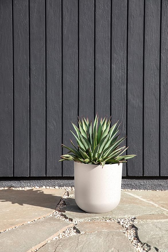 Veradek Mason Series Lima Planter - Round Planter for Indoor or Outdoor Porch/Garden | Made from Plastic-Stone Composite with Drainage Holes | Modern Décor for Succulents, Flowers, Small Plants