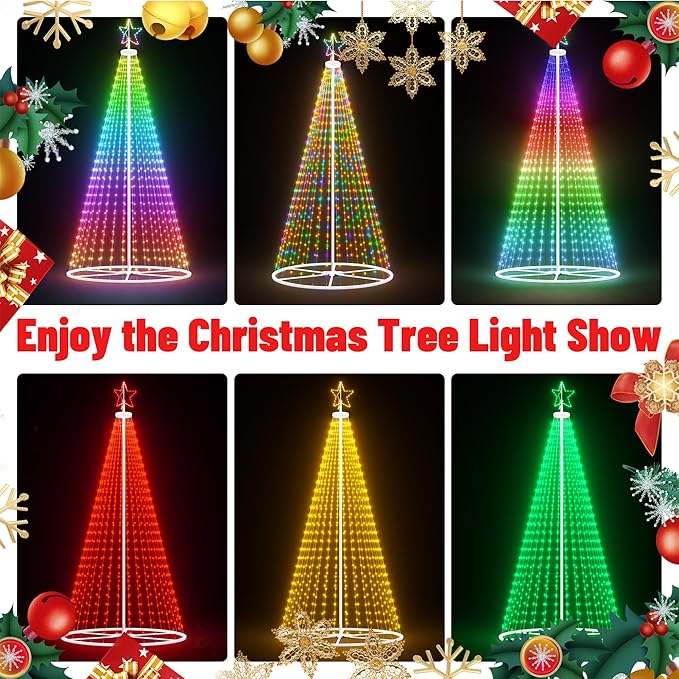 16FT Outdoor Christmas Tree - Smart Christmas Tree Outdoor Lighted Decoration, X-mas Star Tree Bluetooth App Control Color Changing DIY X-mas Tree Light for Yard & Garden