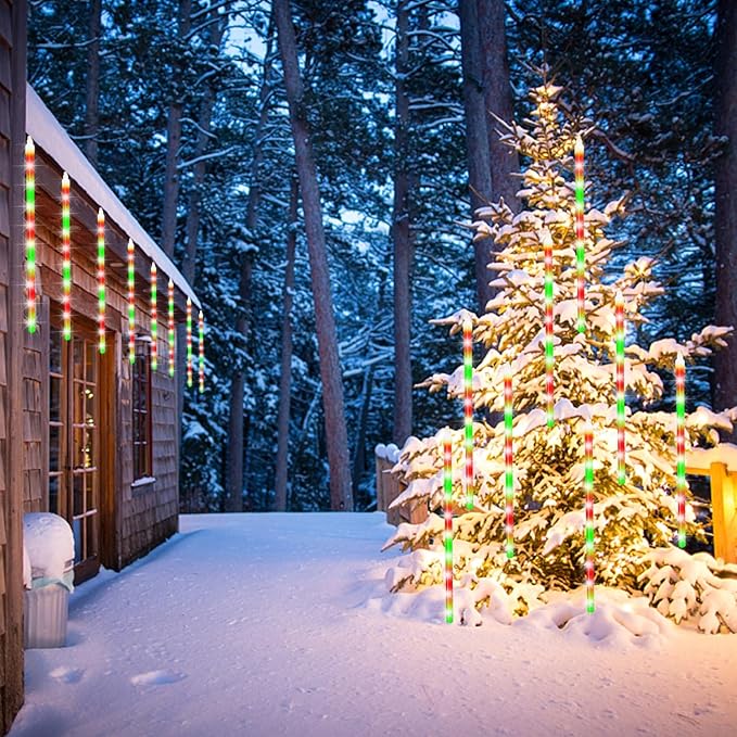 Meteor Outdoor Icicle Lights - 12 Inch, 288 LED, Snow Falling, Connectable, Red & Green, Xmas Wedding Party Tree Decor