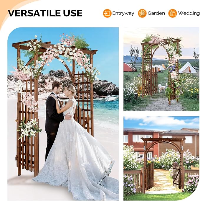 VINGLI 85in Wooden Arbor, Wedding Arch for Ceremony, Wood Trellis for Plant Climbing, Christmas Decor Pergola for Garden Backyard, Lawn (Carbonized Wood)