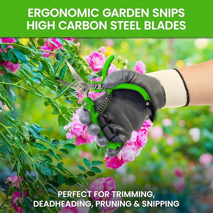 GARDEN GURU Ergonomic Garden Snips Clippers – Professional Hand Pruner Pruning Shear with Comfort Grip Handles for Gardening Trimming and Yard Work – High Carbon Steel