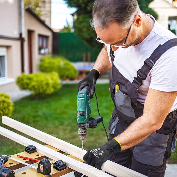 KAYGO Safety Work Gloves PU Coated,12 Pairs KG11PB Seamless Knit Glove for Men and Women, with Smooth Grip on Palm and Fingers, Ideal for General Duty Work (X-Large, Black)