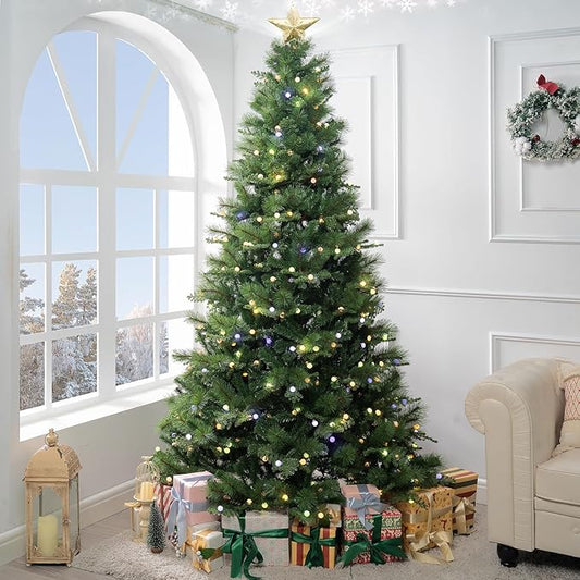 Evangeline 6.5ft Rotating Christmas Tree with Star Projector, 1024 Branch Tips, 380 Warm Lights and Rotating Base, 45" Wide Realistic Traditional Christmas Tree with Lights by Naomi Home