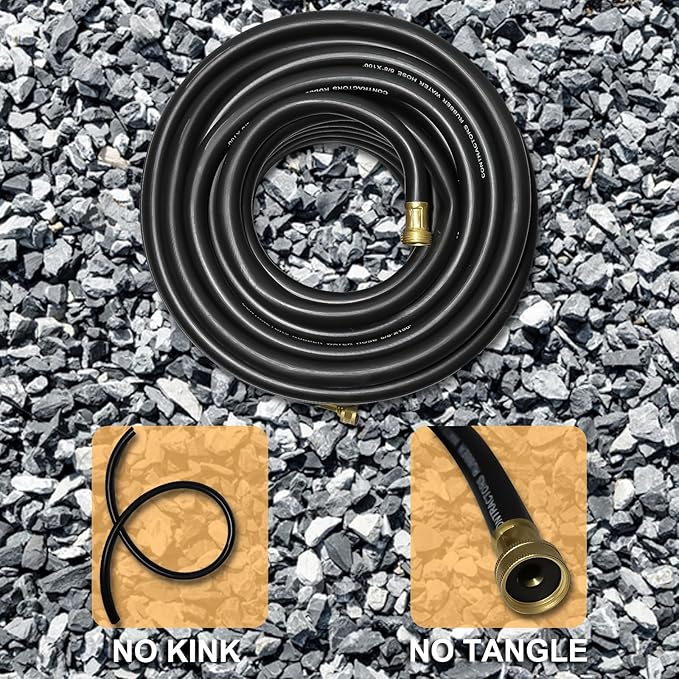 Aain 50FT 5/8 Heavy Duty Flexible Durable Rubber Garden Hose with Brass Fittings Kink Free Leakproof for Gardening Agriculture Car Washing Black