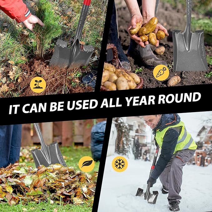 Heavy Duty Transfer Shovel Flat Square Shovel Garden Spade with Fiberglass Handle for Construction Landscaping Gardening, 43 inches