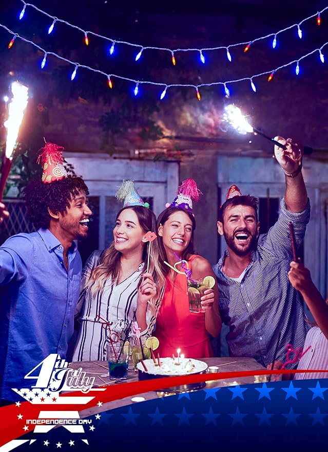 Red White Blue String Lights Plug in with Adapter,200 LED 4th of July Decoration Patriotic Mini Lights with Remote, Waterproof for Indoor Bedroom Party Holiday Independence Day