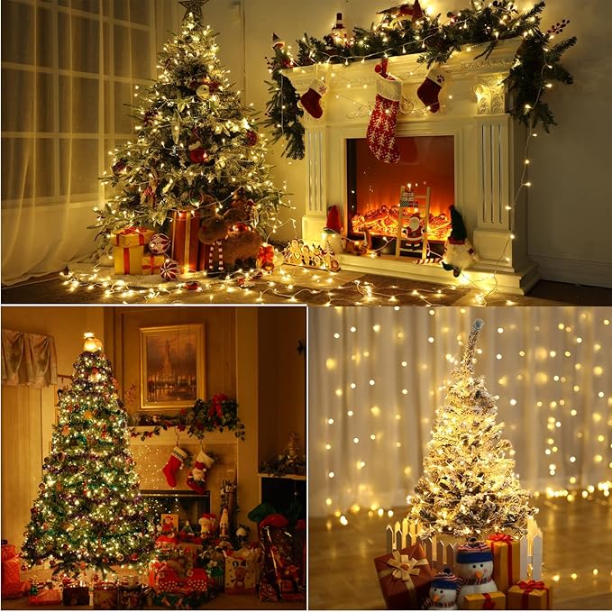 Christmas Lights Warm White, 75 Ft 200 LED Christmas String Lights Connectable, 8 Modes, Timer, Waterproof Fairy Twinkle Light for Party, Garden, Patio, Home, Wedings, Holiday, Xmas Tree Decorations