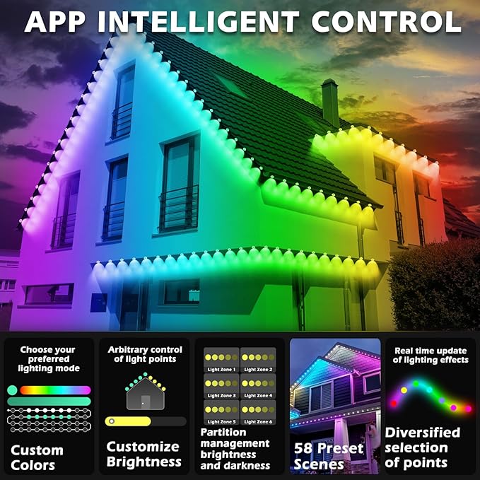 SINLEY Permanent Outdoor RGB Lights,Waterproof Smart LED Eaves Lights with App/Remote Control,for Christmas and All Holiday Decor,Daily and Accent Lighting,House Roof and Garden Lighting (400FT)