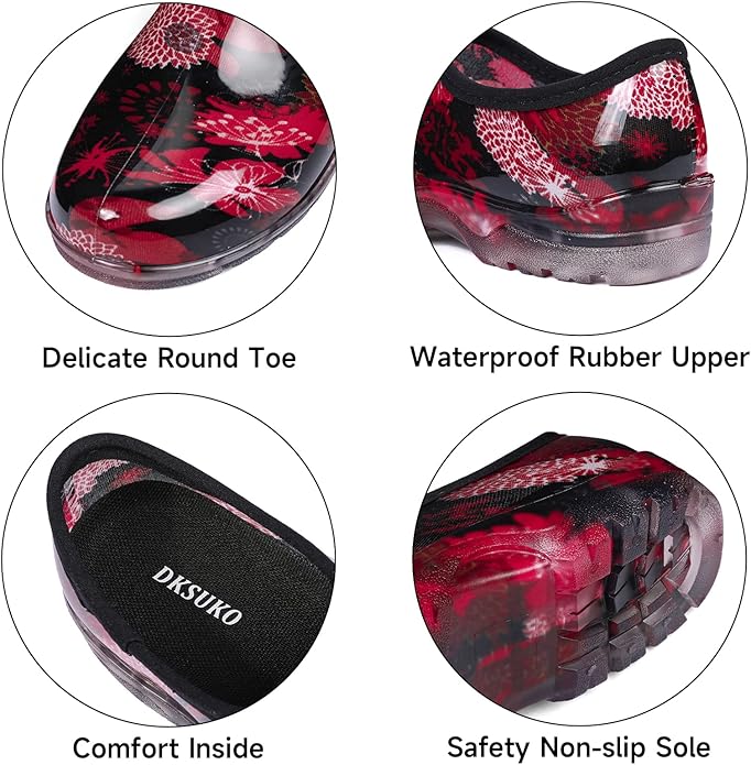 DKSUKO Waterproof Garden Shoe for Women Outdoor Slip-On Rain Boots Short Ankle Work Shoes and Garden Clogs with Comfort Insole