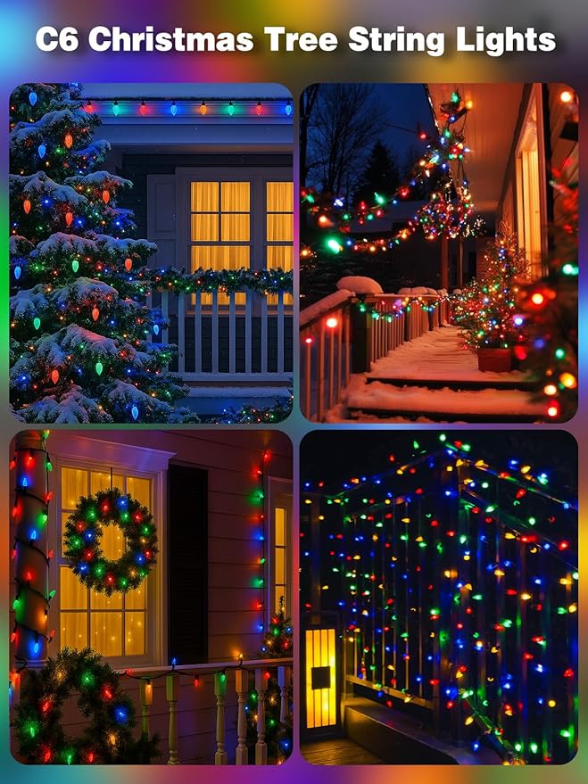 C6 Christmas Lights Outdoor Indoor, Total 100 LED 33 FT Connectable Christmas String Lights with Timer & 13 Modes, Waterproof Twinkle Light for Xmas Tree Party Porches Wedding Decorations (Multicolor)