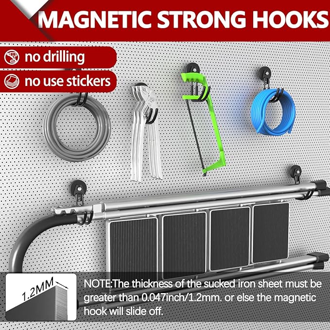 3-H Heavy Duty Magnet Garage Hooks 2 Pack, J Shape Strong Magnetic Hooks for Hanging Cordless Power Drill, Utility Magnetic Tool Holder for Metal Cabinet, Steel Pegboard, Toolbox, Garage(Black)