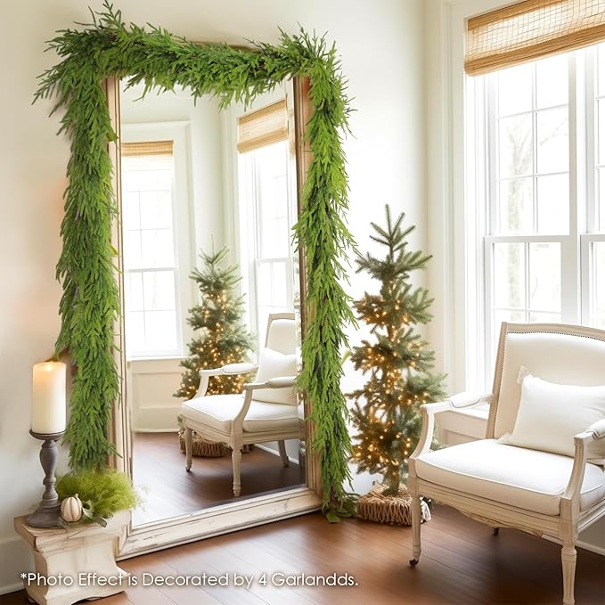 WBHome 9ft Real Touch Norfolk Pine Christmas Garland, Winter Greenery Garland for Christmas, Holiday Seasonal Outdoor/Indoor Home Decor, 9FT Long