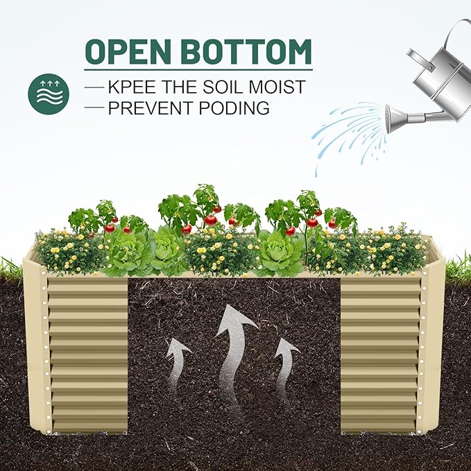Land Guard 8x4x3ft Rectangular Galvanized Raised Garden Beds, Large-Capacity Metal Planter Box Outdoor, Durable Deep Raised Garden Bed 3ft Tall, Raised Beds for Gardening Vegetables, Cream Yellow