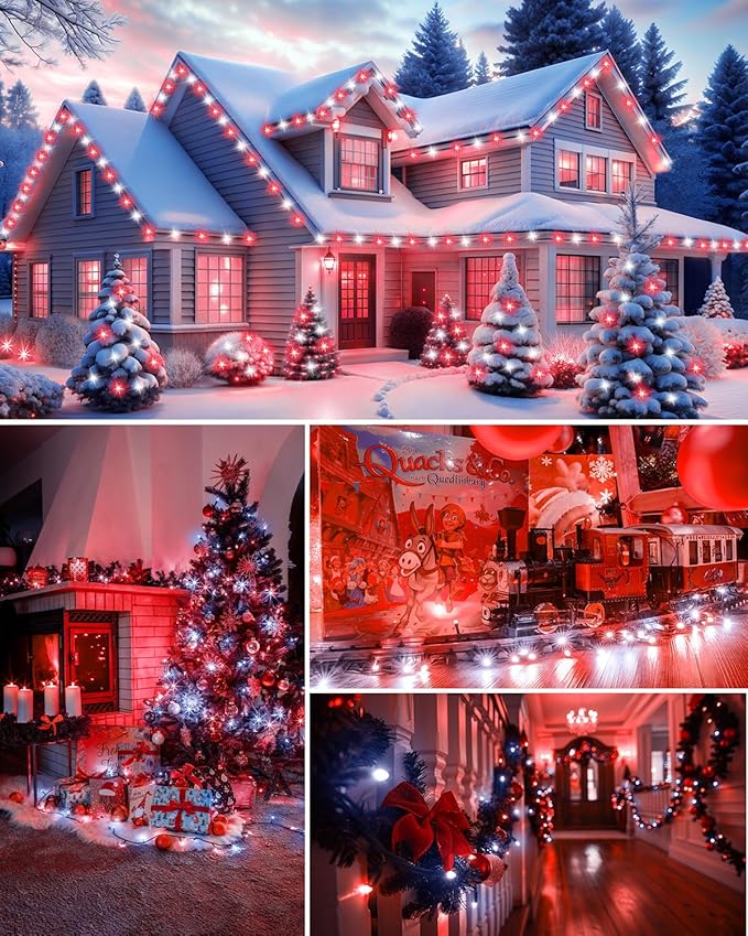 LED Christmas Mini String Lights, 14 Feet 50LEDs F5 Red White Mini Lights, Connectable Christmas Tree Lights for Wreath Garland Holiday Party Wedding Outdoor Indoor Christmas Decoration, Green Wire