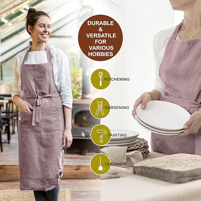 MagicLinen 100% Linen Apron - Cooking, Gardening, Grilling, Painting Apron with Pockets - Perfect for Women and Men