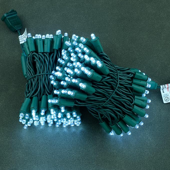 YULETIME Cool White Wide Angle LED Christmas Lights 200 Count 50 ft, Pack of 2 Strands 25 ft 100 Lights UL Certified Commercial Grade String Light Set (Cool White)