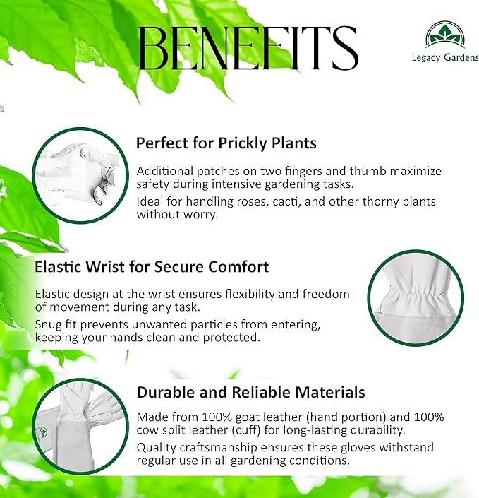 Leather Gardening Gloves for Women & Men, Long Garden Gloves, Cowhide Gauntlet Rose Pruning Thorn Resistant, Forearm Protection, Medium, Natural