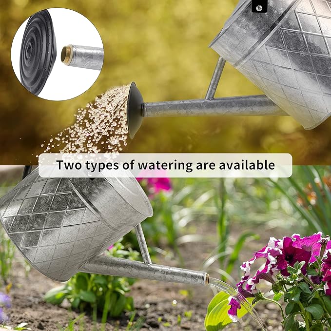 1.75 Gallon Outdoor Galvanized Metal Watering Can for Garden Plants, Vintage Zinc Watering Can with Removable Spray Spout, Ideal for Outdoor Use (Silver)