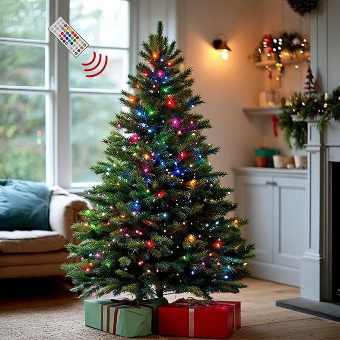 TW SHINE 6FT Smart Pre-Lit Artificial Christmas Tree, 946 Branch 300 LED Christmas Trees with Lights Remote & App &Timer, RGB Color Changing Xmas Tree for Indoor Decorations, Foldable Stand