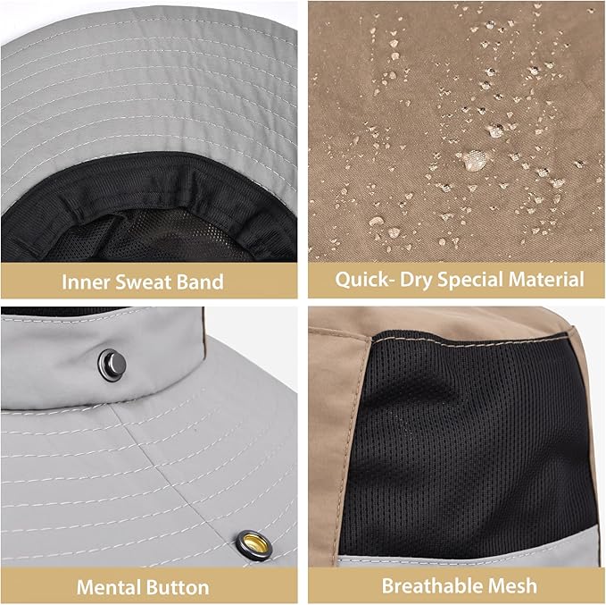 ZOORON Sun Hats for Teens Men Women Waterproof Fishing Hat UPF 50+ Bucket Hat Quick Dry Safari Hat for Beach Hiking Garden