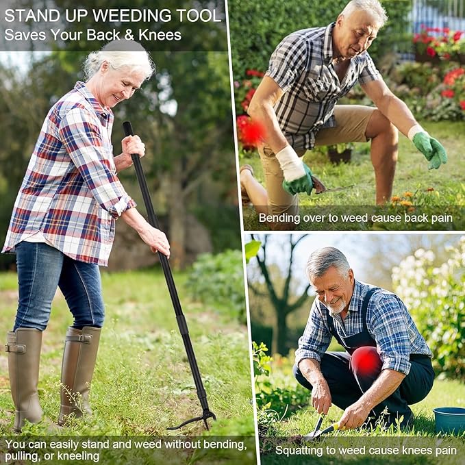 Weed Puller Tool - Stand Up Heavy Duty Weeding Tool with 47.8'' Long Handle, Foot Platform Design & 4-Claw Steel Head Design - Easily Remove Weeds Without Bending, Pulling, or Kneeling