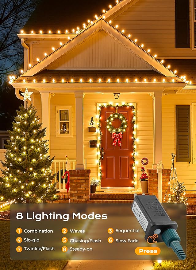 C9 Christmas Lights Outdoor, 72 FT 110 LED C9 String Lights, 8 Modes & Timer Connectable Waterproof for Christmas Tree Light Indoor Outdoor Roofline Patio Outside Garden Yard Xmas Decor, Warm White