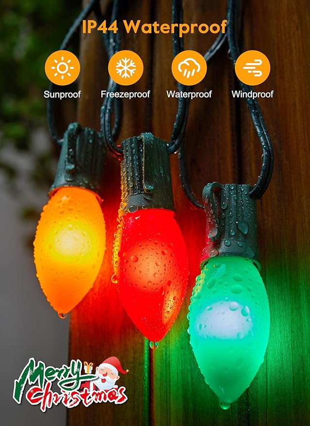 Vintage C9 LED Christmas Lights Outdoor, 100 Feet C9 String Lights with 100 Shatterproof C9 Bulbs, Waterproof Connectable Commercial Christmas Tree Lights for Outside Roofline Patio Decor, Multicolor
