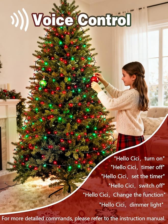 Voice Controlled Christmas Lights with Remote, 99 FT 300 LED String Lights Indoor Outdoor with 12 Modes 3 Timers, Dimmable Twinkle Light Plug in Waterproof for Xmas Tree Party Decor, Red and Green