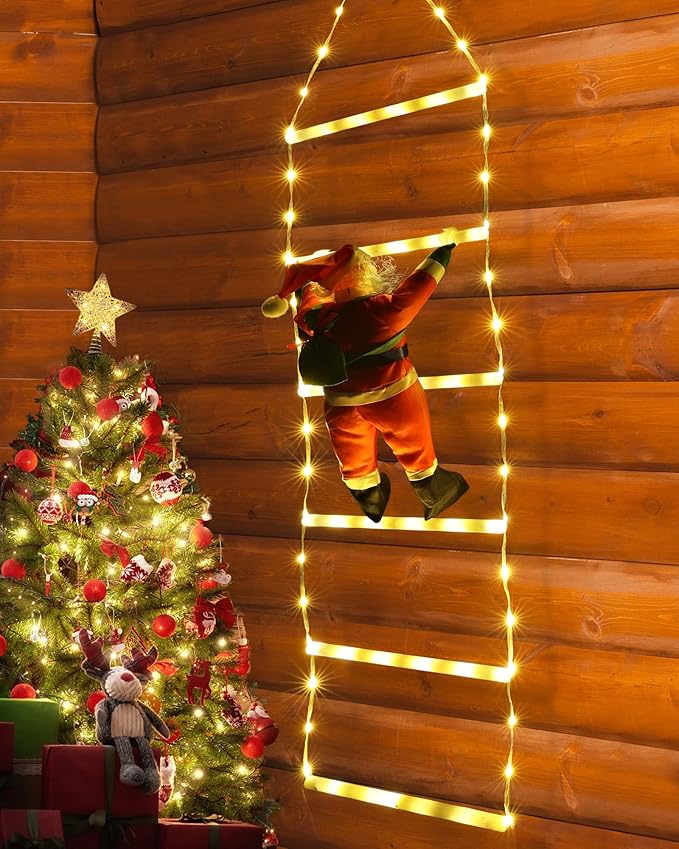 Toodour LED Christmas Light - 2.5FT Christmas Decorative Ladder Lights with Santa Claus, Xmas Decorations Light for Indoor Outdoor, Window, Garden, Home, Wall, Xmas Tree Decor - Warm White