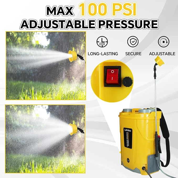 5.3Gal Battery Powered Backpack Sprayer Compatible with DeWalt 20V Battery, Electric Backpack Sprayer with 4 Nozzles, 0-100 PSI Adjustable Pressure for Weeding, Spraying & Cleaning