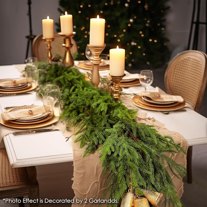 WBHome 6ft Pre-lit Real Touch Norfolk Pine Prelit Christmas Garland, Winter Greenery Garland for Christmas, Holiday Seasonal Outdoor/Indoor Home Decor