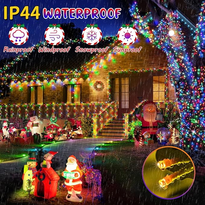 Hezbjiti 403FT 1000LED Color Changing Christmas Lights Outdoor, 11 Modes String Lights IP44 Waterproof Fairy Lights for Party Wedding Tree Decorations (Multicolor to Warm White, Clear Wire)
